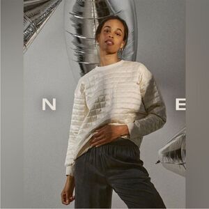 NEW LUNYA Quilted Silk Sweatshirt - Swan White SIZE XL